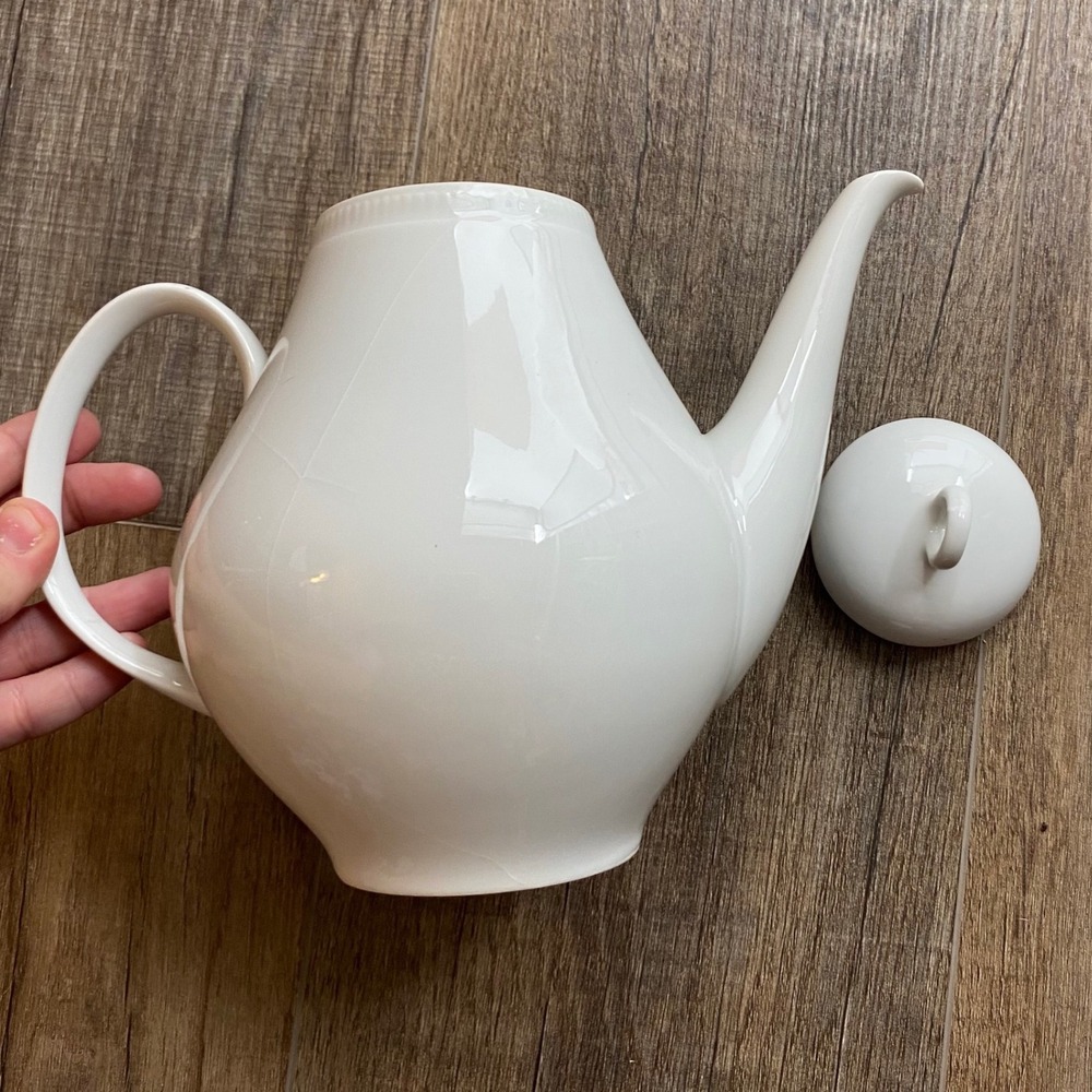 Pirkenhammer Czechoslovakia White Porcelain Teapot Mid Century Modern Vintage